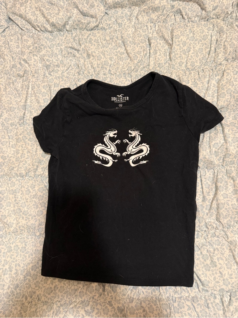 Hollister Black Tee with White Twin Dragon Motif